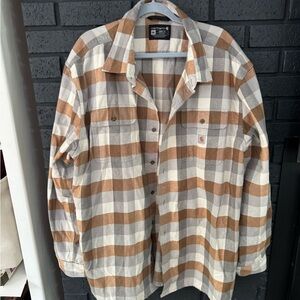 Carhartt Men's Casual Plaid Shirt - Tan and White